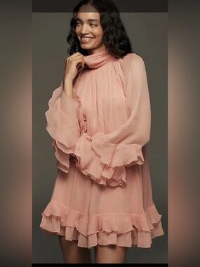 Let me be Chiffon Ruffle Mini Dress in Blush Pink, XS
